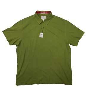 Jos A Bank 1905 Linen Cotton Polo Shirt Green Plaid Trim Men's 2XL XXL NWT